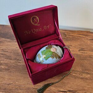 Ne'Qwa Art Hand Painted Christmas Ornament Blue Green Angel "My Star"‎ In Box